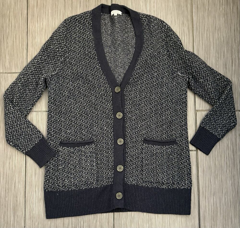 Madewell Bird's Eye Maysfield Cardigan Sweater Women’s Medium Navy